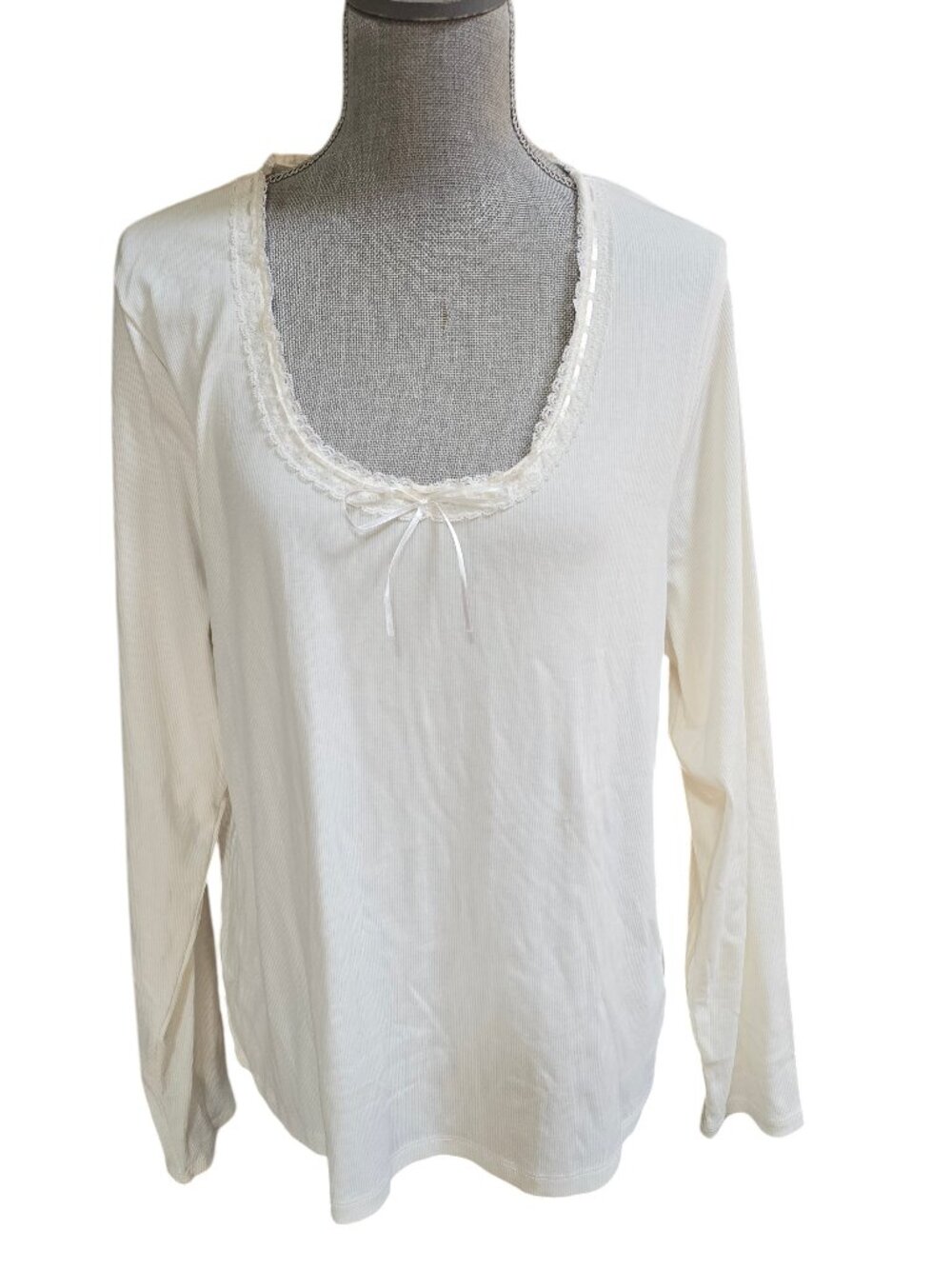 Old Navy Women's Ivory Scoop Neck Ribbed Long Sleeve Top XXL NWT - Picture 4 of 4